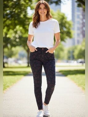 PAIGE Corduroy Verdugo Ultra Skinny Black Rose Floral Jeans